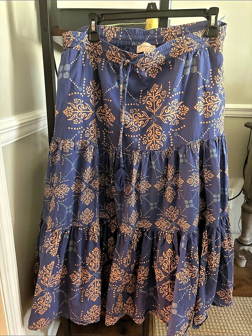 Philosophy Floral Tiered Maxi Skirt in Blue & Orange